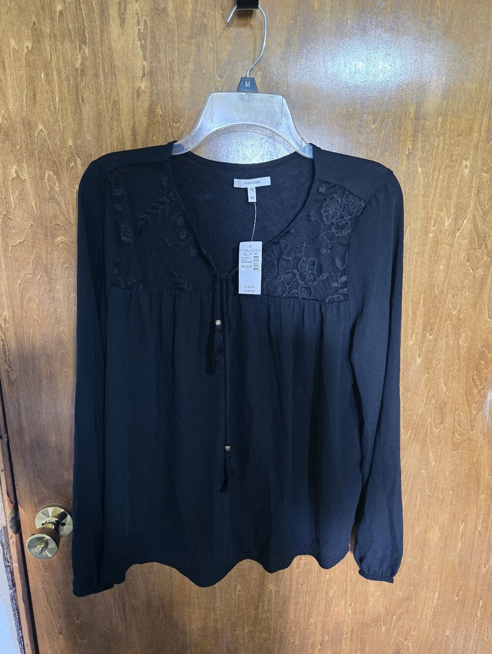 Maurices Black Long-Sleeve Embroidered Peasant Blouse